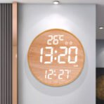 LED Large Display Calendar Wall Clocks Home Decor Modern Temperature Alarm Clock Wooden - Image 2