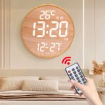 LED Large Display Calendar Wall Clocks Home Decor Modern Temperature Alarm Clock Wooden - Image 3