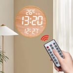 LED Large Display Calendar Wall Clocks Home Decor Modern Temperature Alarm Clock Wooden - Image 4