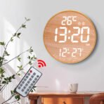 LED Large Display Calendar Wall Clocks Home Decor Modern Temperature Alarm Clock Wooden - Image 7